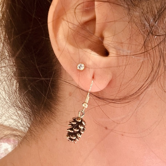 Cute Pinecone Earrings Nature Earrings Forest Earrings Pendent Charm Jewelry - Picture 2 of 2